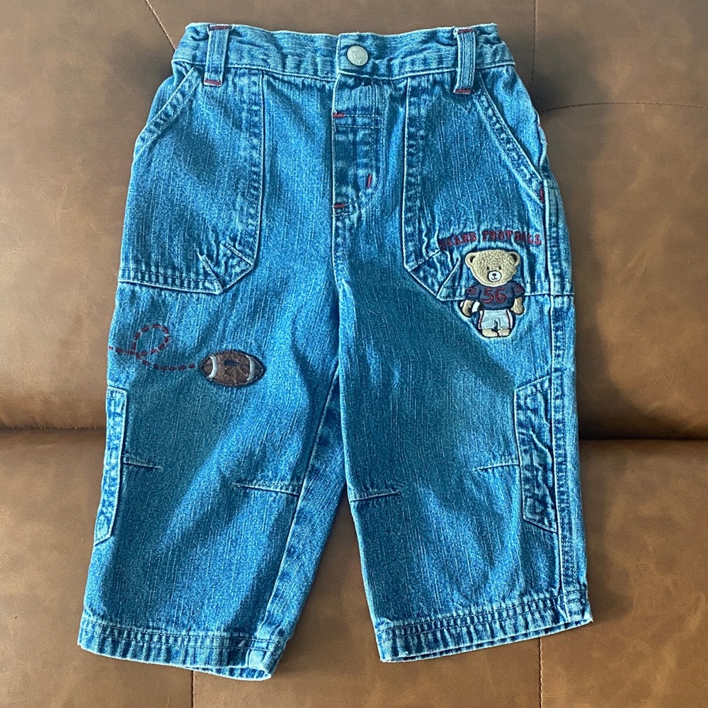 Children's Blue Denim Jeans with Embroidered Bear Accent